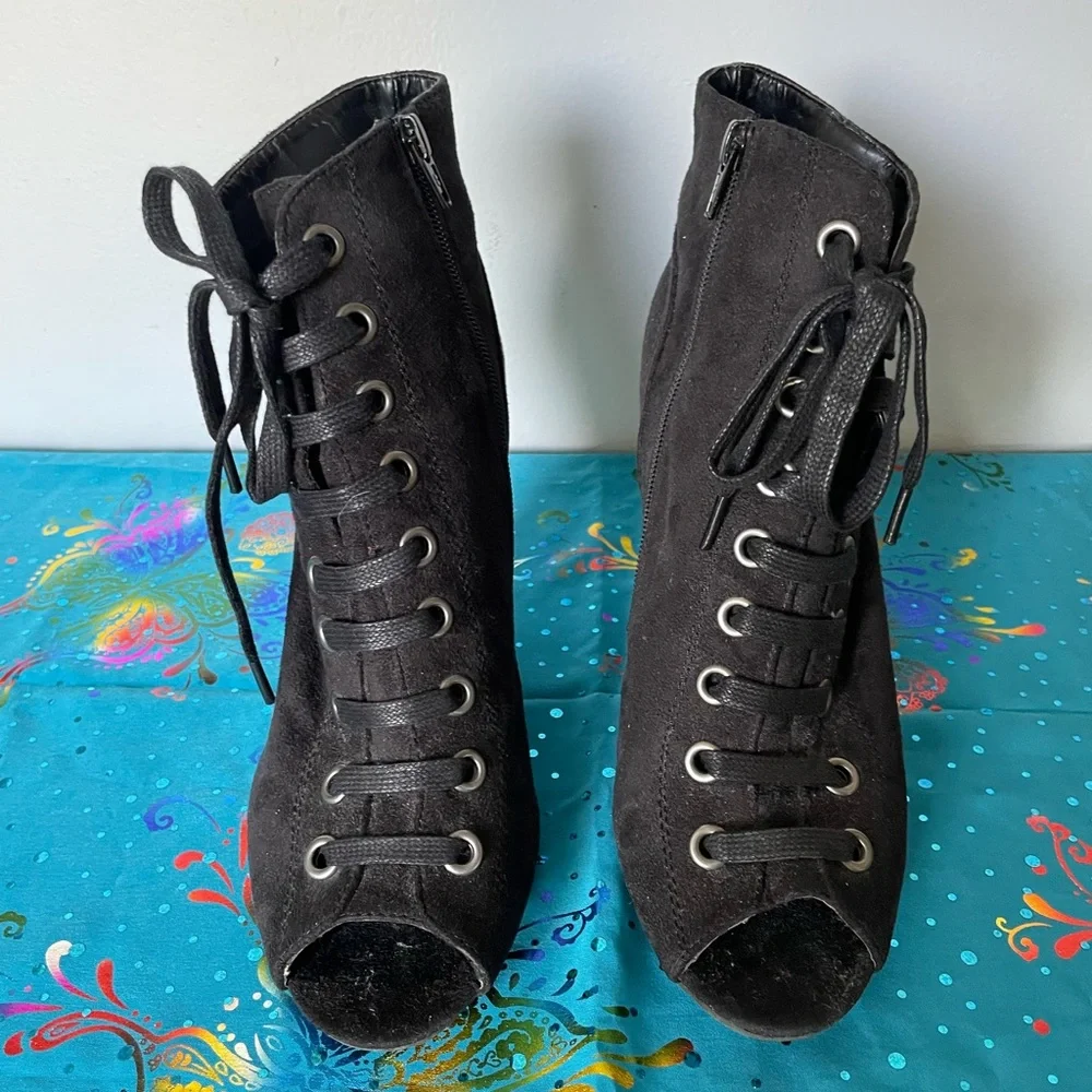 Fioni Black Lace-Up Booties, Size 8